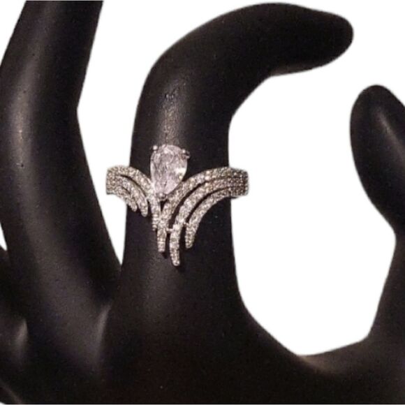 Size 9 Wing angel ring  with Inlaid Zircon White and diamond Plated - Picture 10 of 14